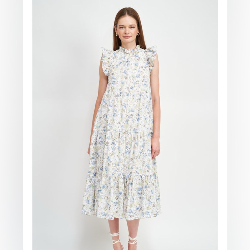 En Saison Eliza Floral Tiered Midi Dress with Embroidery
